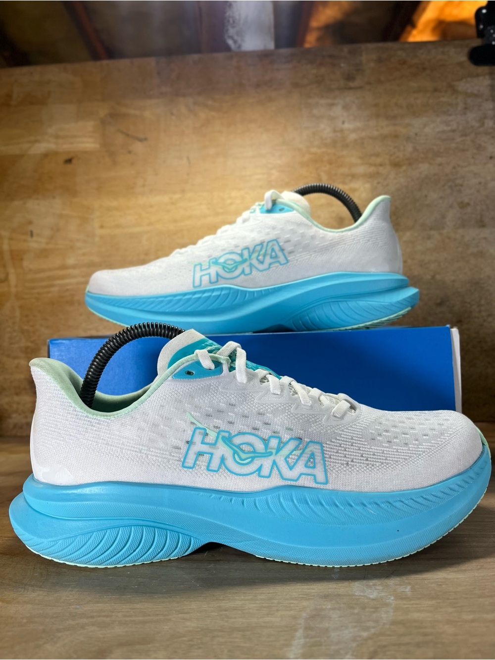 Hoka One One Mach 6 Womens Size 9.5 Running Shoes Sneakers White Cielo Blue